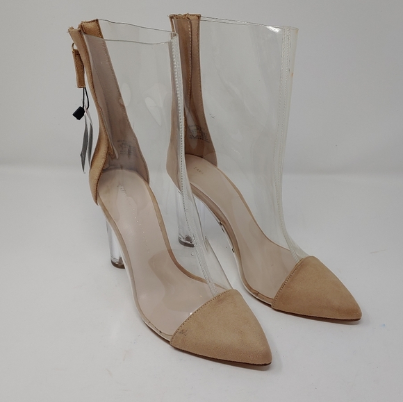 Zara Transparent/Cream Natural Heeled Vinyl Ankle Boots/Booties Women's Size 38 - Picture 2 of 9